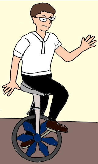 一輪車に乗っている様子