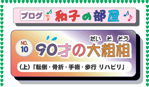 ゼンプロジェクト(ZENプロジェクト) ブログ 山本和子の部屋(武田和子の部屋)10.90才の大粗相(上)「転倒・骨折・歩行 リハビリ」