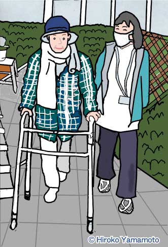屋外で歩行訓練